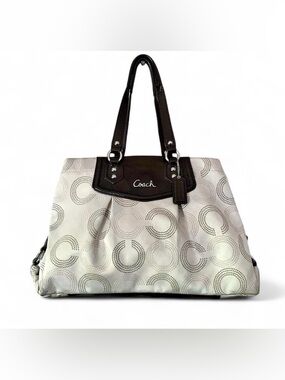 Coach Silver Tote with Brown Trim and Handles